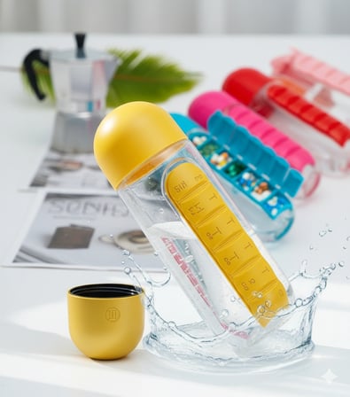 Mini Candy Kapsül Tasarımlı Haftalık İlaç Kutusu + Su Şişesi