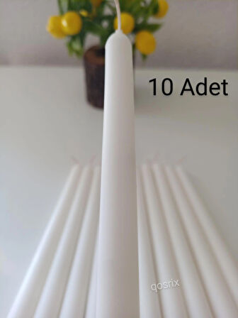10'lu Beyaz Şamdan Soya Mumu 1. Kalite Soya Doğal Vanilya Kokulu Uzun Çubuk Konik Mum Dekoratif