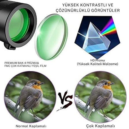 TechTic 80x100 Taşınabilir Monoküler Dürbün Teleskop Uzun Menzilli Tek Göz Dürbün Avcılık Spor Kamp