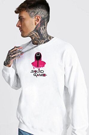 %100 Pamuk Oversize Squid Game Baskılı Unisex Sweatshirt