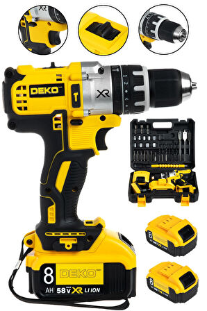 Hybrid Tech 58 V 8 Ah Metal Dişli Sistem Panasonic Akülü Darbeli Şarjlı Matkap Vidalama + 30 Pcs Set