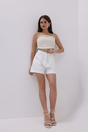 FundaChoosesXGenius Kadın Pileli Şort İç Göstermez Lamineli Kadın Şort PİLELİ-ŞORT