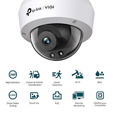TP-Link VIGI 4'LÜ KAMERA SETİ / PoE C320I 2.8mm - 4mm BULLET KAMERA / PoE C220I 2,8mm - 4mm DOME KAMERA / NVR1008H-8P PoE 8 Kanal NVR Kayıt Cihazı
