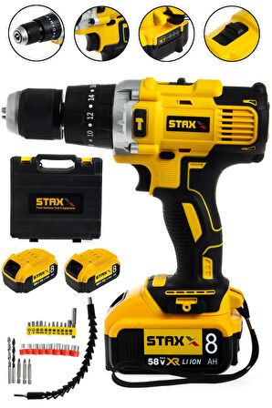 58 V 8 Ah Çift Metal Şanzuman Çift Samsung Akülü Darbeli Şarjlı Matkap Vidalama +24 Parça Set