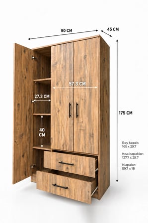 Sahra 3 Kapılı Gardırop, Çekmeceli, Modern Tasarım