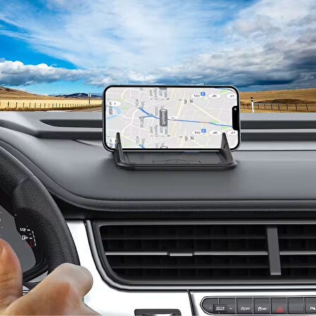 Evrensel Kaymaz Telefon Tutucu Mat - Numaratörlü Dashboard Stand (iPhone, Samsung, Huawei Uyumlu)