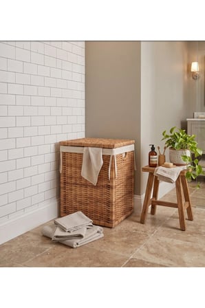 Branas Doğal Rattan Kirli Çamaşır Sepeti 80 Lt Kapaklı Ve Yıkanabilir Astarlı Hasır Sepet 40 X 40 X 57 Cm