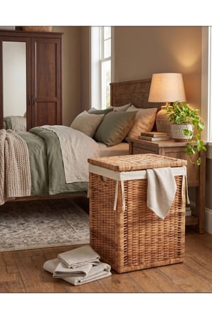 Branas Doğal Rattan Kirli Çamaşır Sepeti 80 Lt Kapaklı Ve Yıkanabilir Astarlı Hasır Sepet 40 X 40 X 57 Cm