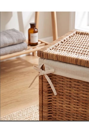 Branas Doğal Rattan Kirli Çamaşır Sepeti 80 Lt Kapaklı Ve Yıkanabilir Astarlı Hasır Sepet 40 X 40 X 57 Cm