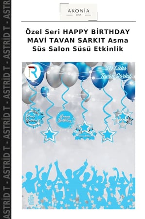 Özel Seri HAPPY BİRTHDAY MAVİ TAVAN SARKIT Asma Süs Salon Süsü Etkinlik