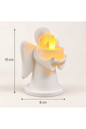 Dekoratif Melek Mumluk LED Pilli Mum Hediyeli 3D Baskı Masa ve Ev Dekoru 10x8 cm - Beyaz