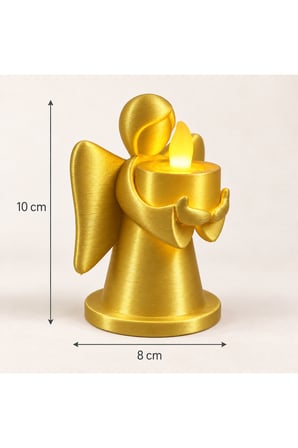 Dekoratif Melek Mumluk LED Pilli Mum Hediyeli 3D Baskı Masa ve Ev Dekoru 10x8 cm - Gold