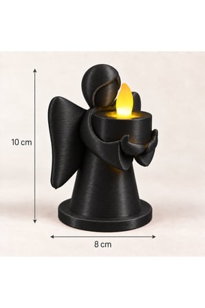 Dekoratif Melek Mumluk LED Pilli Mum Hediyeli 3D Baskı Masa ve Ev Dekoru 10x8 cm - Siyah