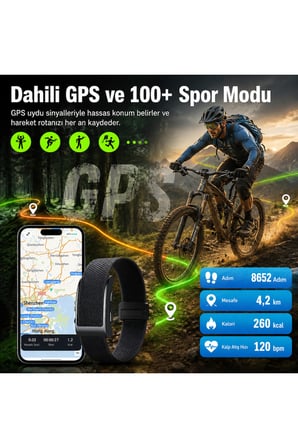 Akıllı GPS Fitness Takip Bilekliği – Nabız, Uyku, Adım ve SOS Özellikli Ekransız Akıllı Bileklik