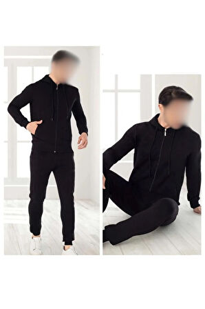 Kapüşonlu Erkek Siyah Eşofman Takımı ROZ.14.EL.54.T