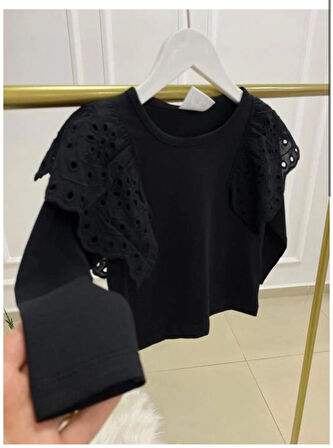 KIZ ÇOCUK KOL GÜPÜR DETAYLI BODY PAMUKLU