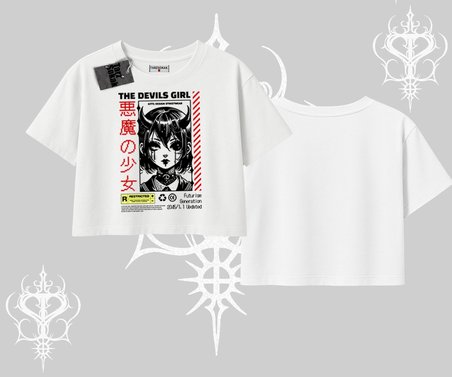 Oversize Crop Tshirt Anime Devils Girl Japanese Style Baskılı