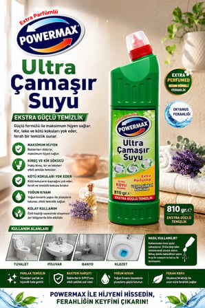 POWERMAX Ultra Çamaşır Suyu 810 gr x3 Set Çok Amaçlı Temizlik Ürünü