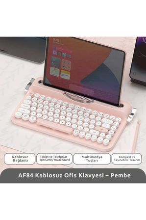 AF-84 Daktilo Tarzı Kablosuz Klavye-Sessiz Tuş Yapısı-Çift Modlu Bağlantı- IOS/ANDROID Uyumlu