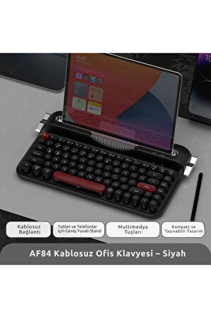 AF-84 Daktilo Tarzı Kablosuz Klavye-Sessiz Tuş Yapısı-Çift Modlu Bağlantı- IOS/ANDROID Uyumlu