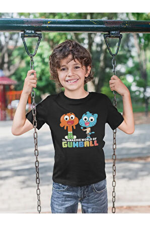 Gumball Ve Darwin Baskılı Unisex Çizgi Film Çocuk Tişört (1-12 Yaş)