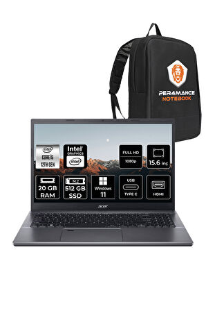 ACER Aspire 5 i5 12450H 20GB RAM 512GB SSD 15.6'' FHD W11H Taşınabilir Bilgisayar & PER4 ÇANTA