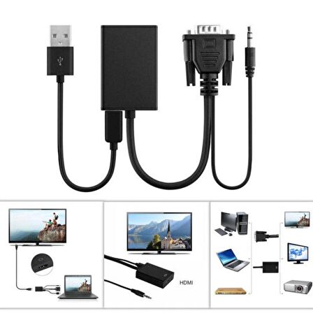 Vga to Hdmi Çevirici Kablo Ses Çıkışlı Vga Dişi Hdmi Erkek