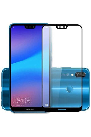 Huawei P20 Lite Kırılmaz Cam Tam Kaplayan Ekran Koruyucu - Siyah - Extra İnce