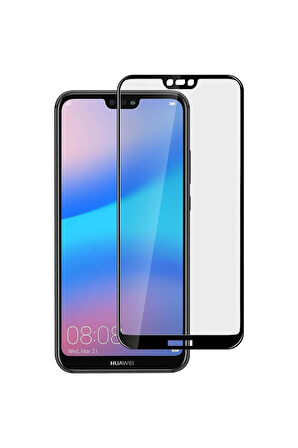 Huawei P20 Lite Kırılmaz Cam Tam Kaplayan Ekran Koruyucu - Siyah - Extra İnce