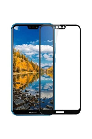 Huawei P20 Lite Kırılmaz Cam Tam Kaplayan Ekran Koruyucu - Siyah - Extra İnce