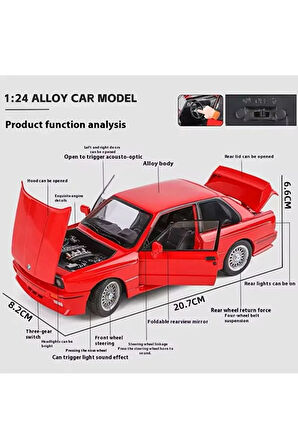 1988 BMW M3 (E30) RED 1:24 BMW Eski Model Nostalji Diecast Araba Açılan Kapılar
