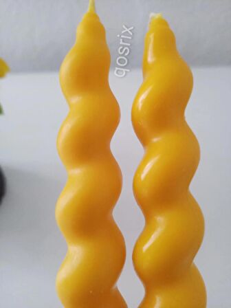 2'li Sarı İtalyan Burgulu Şamdan Mumu Doğal Kokulu Uzun Çubuk Konik Burgu Spiral Mum Dekoratif