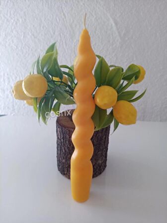 2'li Sarı İtalyan Burgulu Şamdan Mumu Doğal Kokulu Uzun Çubuk Konik Burgu Spiral Mum Dekoratif