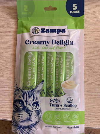 Zampa Creamy Delight Ton Balıklı & Deniz Taraklı Kedi Krema Ödül Maması - 16g x 5