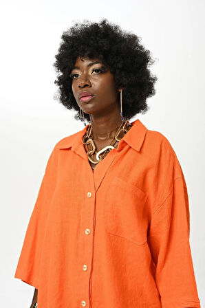 KADIN DÜZ RENK TEK CEPLİ %100 KETEN GÖMLEK