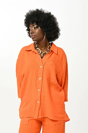 KADIN DÜZ RENK TEK CEPLİ %100 KETEN GÖMLEK