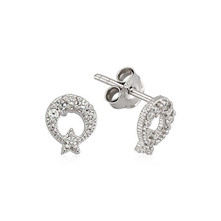 925 Ayar Gümüş Ay Yıldız Çivili Küpe EA0490009 (944944)