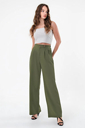 Kadın Haki Kore Model Palazzo Pantolon