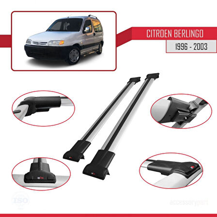 Citroen Berlingo (M49) 1996-2003 Arası ile Uyumlu FLY Model Ara Atkı Tavan Barı Gri 2 Adet