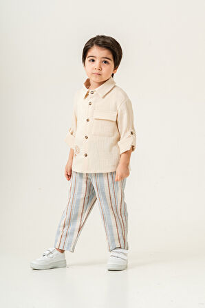 Erkek Çocuk Keten Gömlek Müslin Pantolon Takım 2-5 Yaş