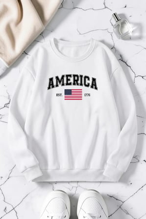 Unisex Baskılı Bisiklet Yaka Sweatshirt