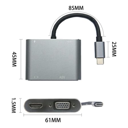 4 ü 1 Arada Type-C to Hub Dönüştürücü Adaptör - 4K Ultra HD HDMI & VGA Görüntü Aktarımı, PD Hızlı Şarj Destekli, USB Çoklayıcı (5492)