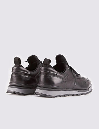 Hakiki Deri Siyah Bağcıklı Erkek Spor Ayakkabı