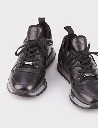 Hakiki Deri Siyah Bağcıklı Erkek Spor Ayakkabı