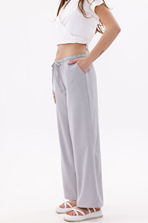 Kadın Pantolon Geniş Paça Pamuklu Viskon Cepli Pantolon Beli Lastikli GENİŞPAÇA-PANTOLON