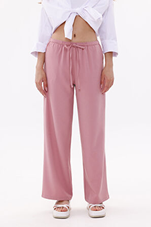 Kadın Pantolon Geniş Paça Pamuklu Viskon Cepli Pantolon Beli Lastikli GENİŞPAÇA-PANTOLON
