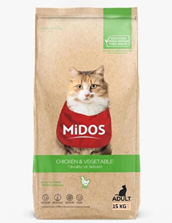 Midos Tavuklu ve Sebzeli Hairball Tüy Yumağı Önleyici Yetişkin Kedi Maması 15 Kg