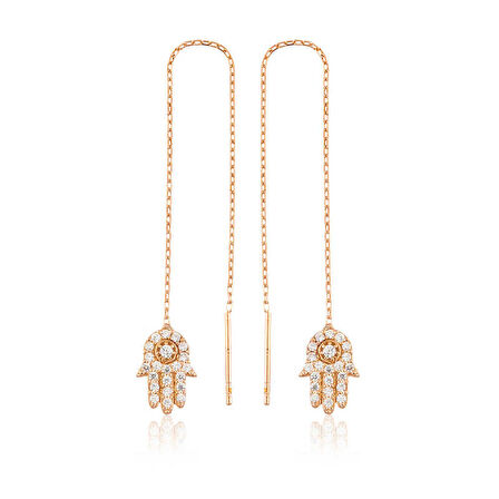 925 Ayar Gümüş Zincirli Fatma Ana Eli Küpe EA1160050 (944944)