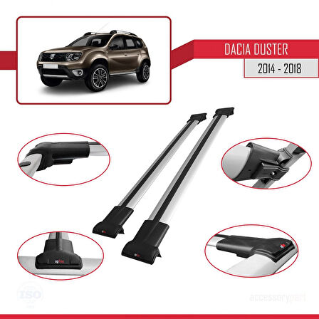 Dacia Duster (HS) Post-Facelift 2014-2017 Arası ile Uyumlu FLY Model Ara Atkı Tavan Barı Gri 2 Adet