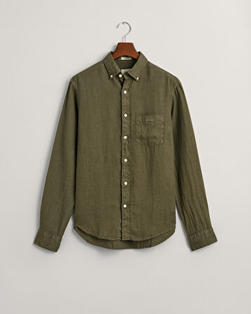 GANT Erkek Yeşil Regular Fit Düğmeli Yaka Keten Gömlek